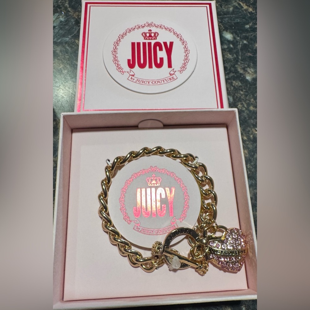 Juicy Couture Gold Bracelet with Pink Heart Charm
